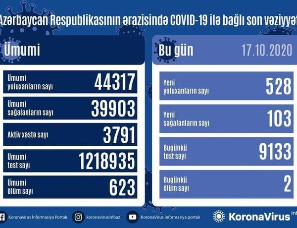 Azərbaycanda 528 nəfər COVID-19-a yoluxdu, 2 nəfər vəfat etdi