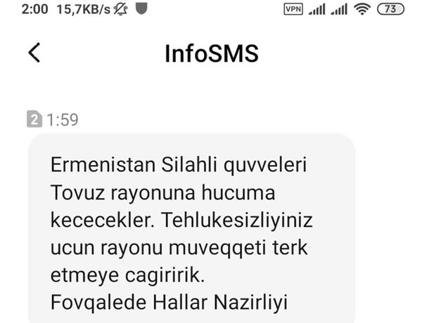 Vətəndaşlara Ermənistanın hücuma keçəcəyinə dair saxta mesaj göndərilir –