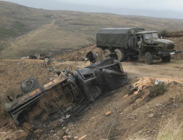 Military equipment left by Armenian forces on battlefield while fleeing