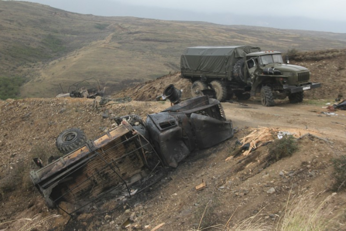 Military equipment left by Armenian forces on battlefield while fleeing