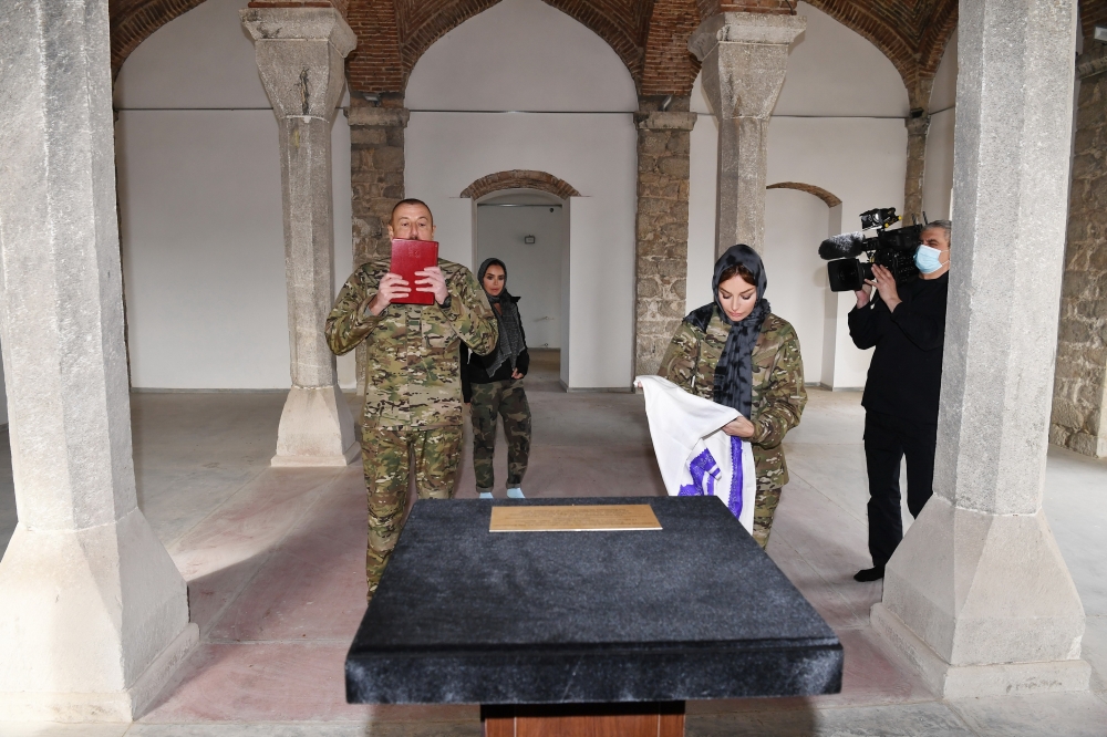Azerbaijani President Ilham Aliyev and First Lady Mehriban Aliyeva visit mosque in Shusha
