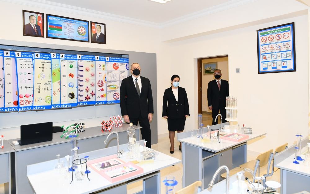 Azerbaijani president views conditions created at reconstructed schools in Sabunchu, Surakhani
