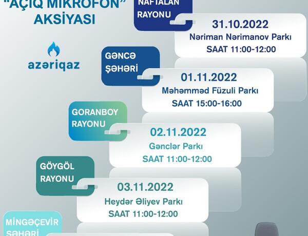 “Azəriqaz”ın “Açıq mikrofon” aksiyaları növbəti həftə bu ünvanlarda qurulacaq –
