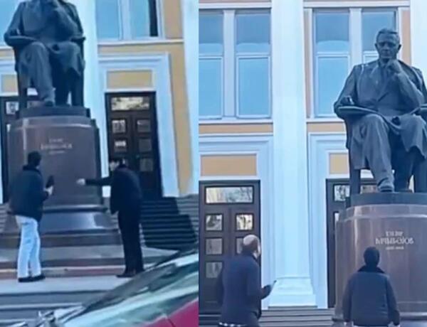 Üzeyir Hacıbəylinin heykəlinə ayaqqabı atanlardan biri həbs edildi