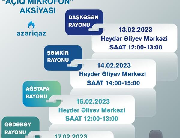 Növbəti həftə daha 4 rayonda “Azəriqaz”ın  “Açıq mikrofon”u qurulacaq –