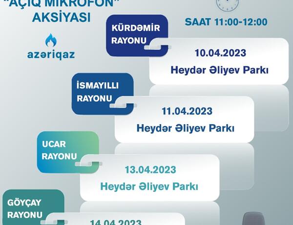 “Azəriqaz”ın “Açıq mikrofon” aksiyası bu rayonlarda keçiriləcək –