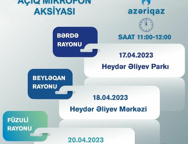“Azəriqaz”ın “Açıq mikrofon” aksiyası üç rayonda keçiriləcək