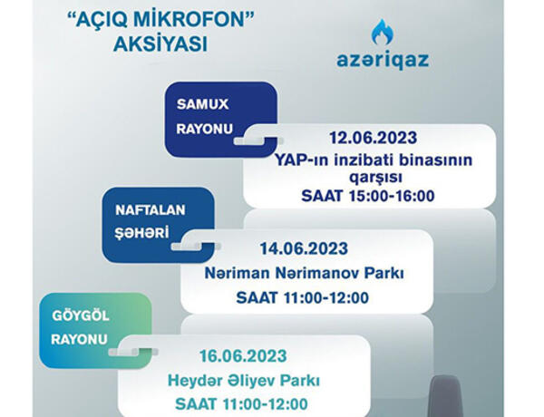 Növbəti həftə “Azəriqaz”ın “Açıq mikrofon” aksiyası bu ərazilərdə qurulacaq