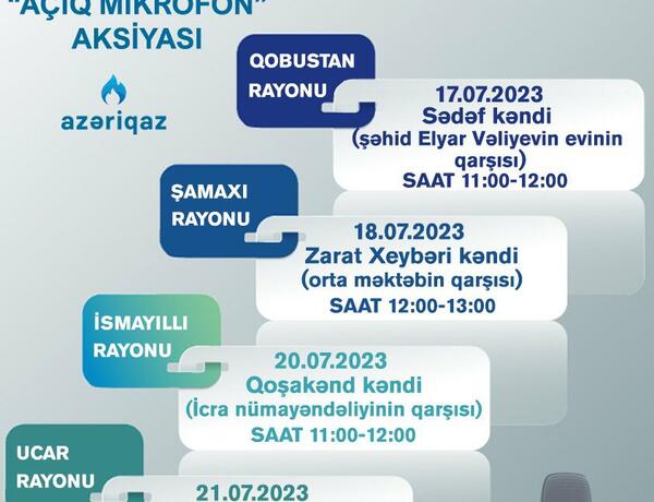 Bu rayonlarda “Azəriqaz”ın “Açıq mikrofon”u qurulacaq